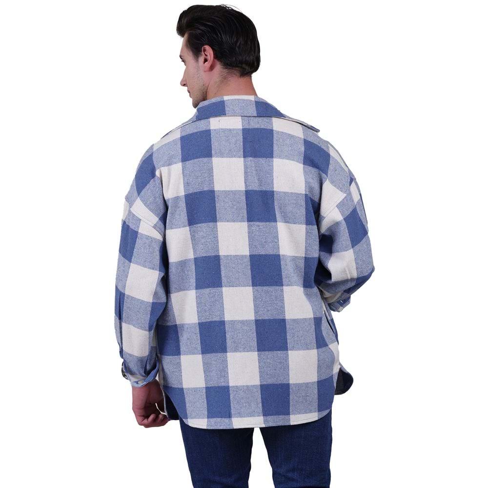 Sky Blue and Beige Gingham Checkered Over Size Lumberjack Shirt
