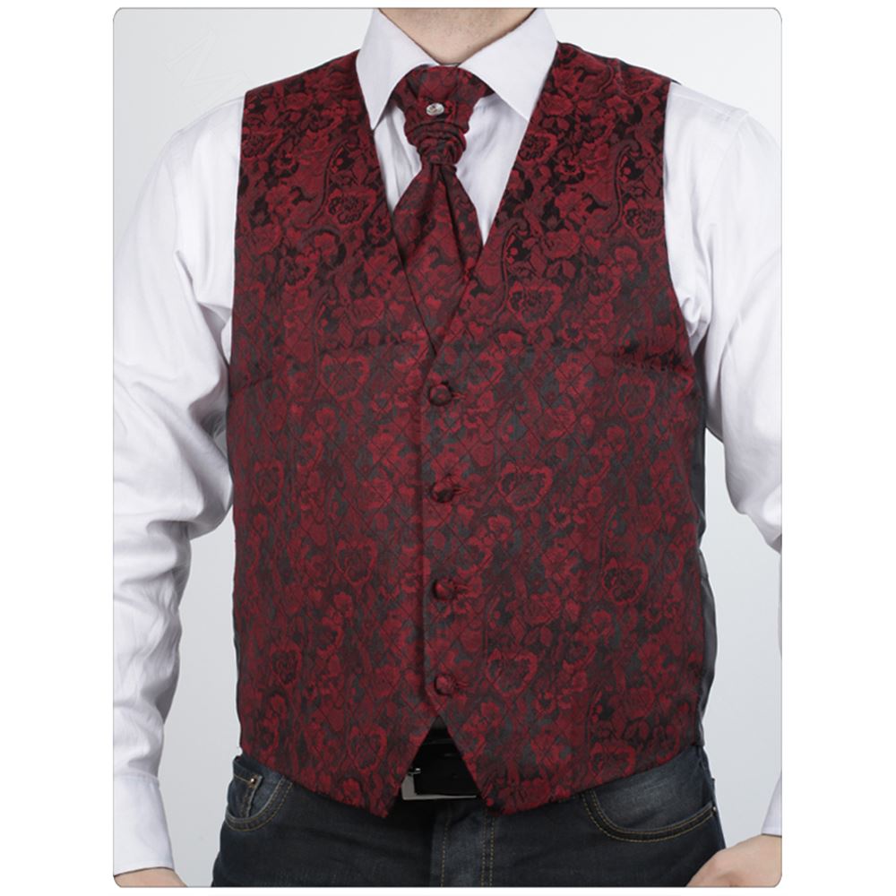 Red and Black Men's Suit Vest with Tie