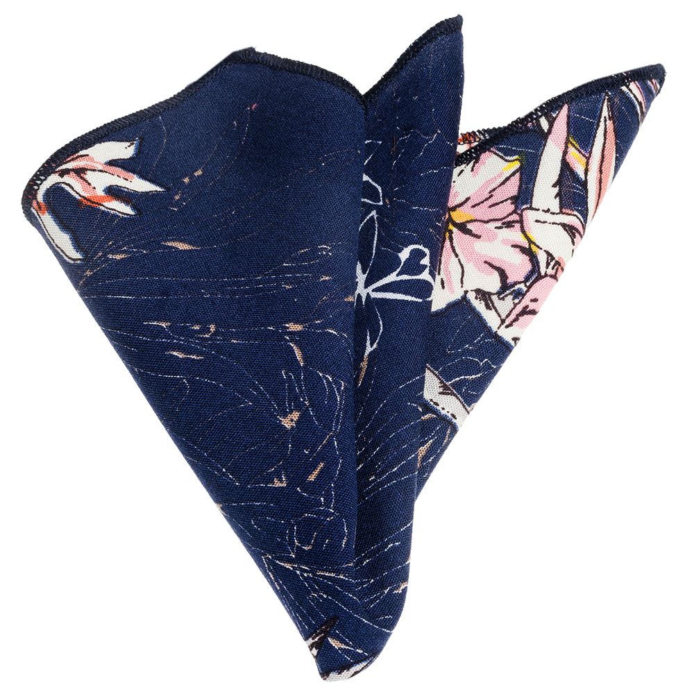 Navy with Colorful Flowers Pocket Square