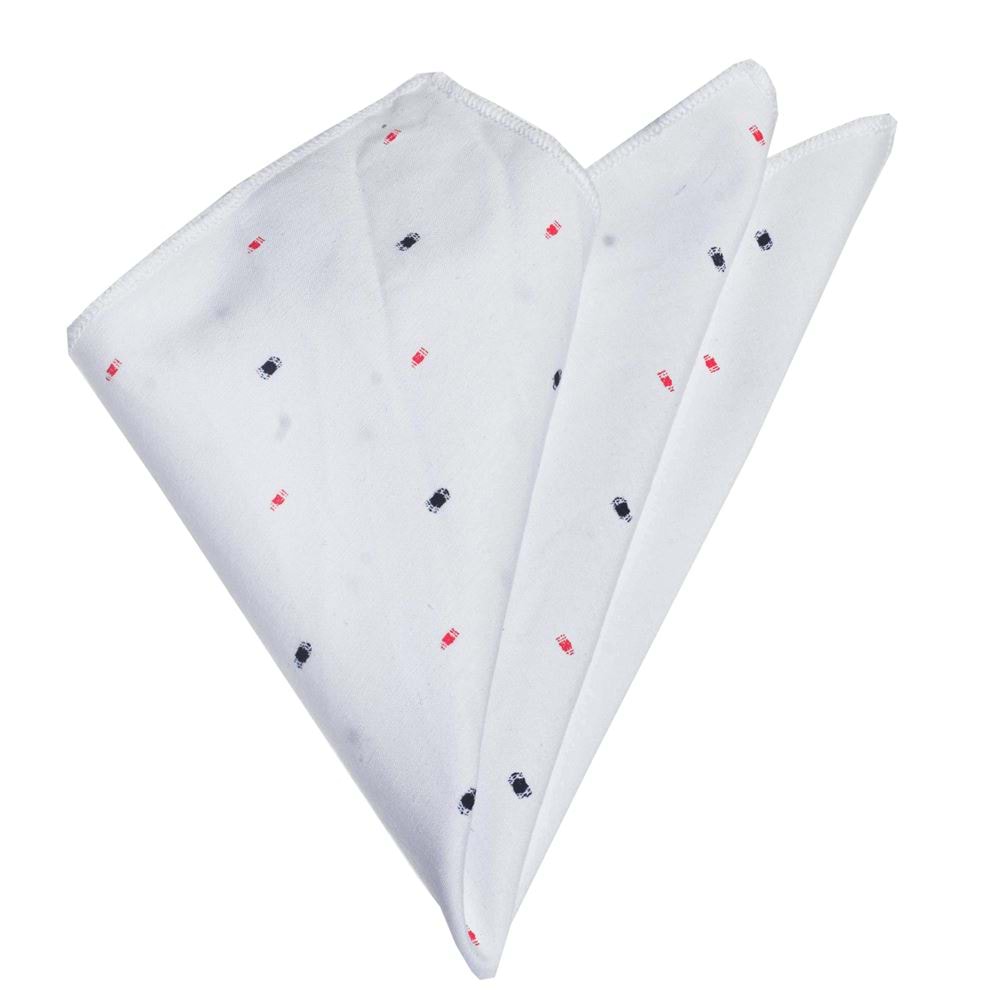 White with Red and Navy Squares Pocket Square