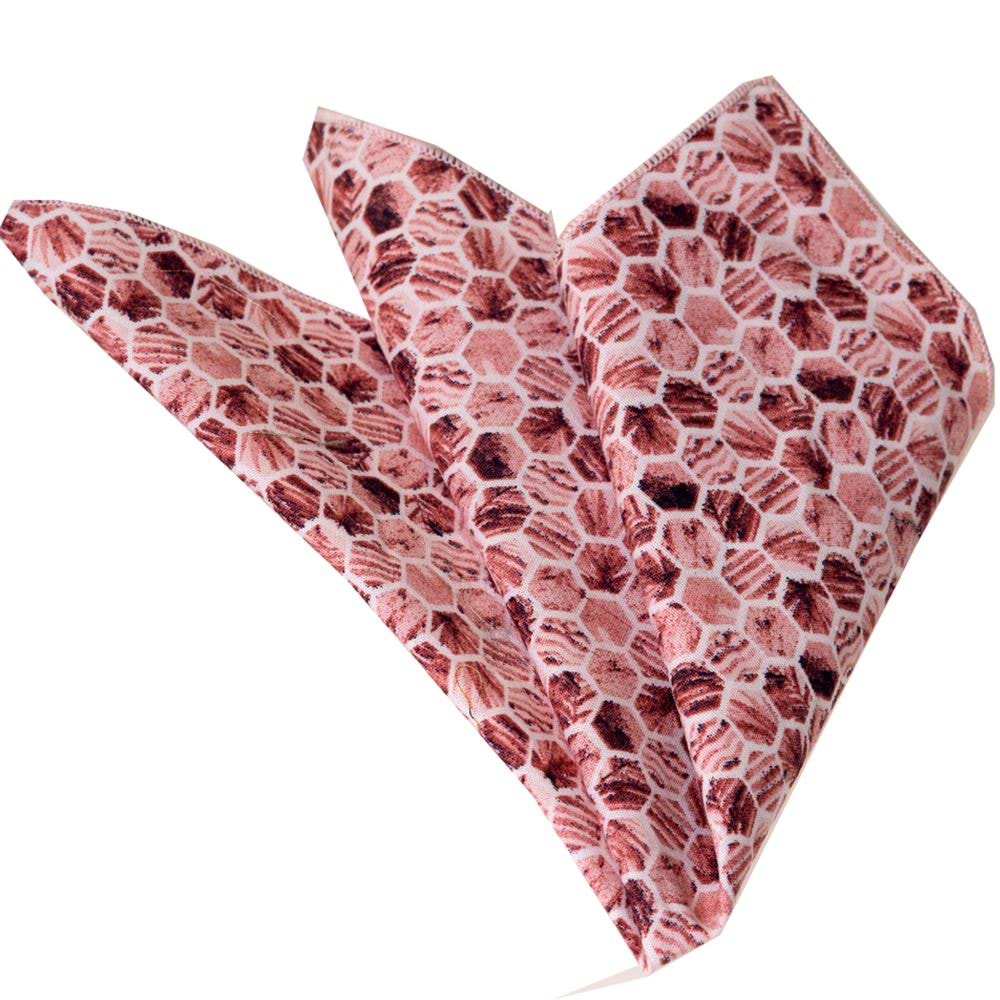 Pink White Honeycomb Patterned Design Cotton Print Handkerchief
