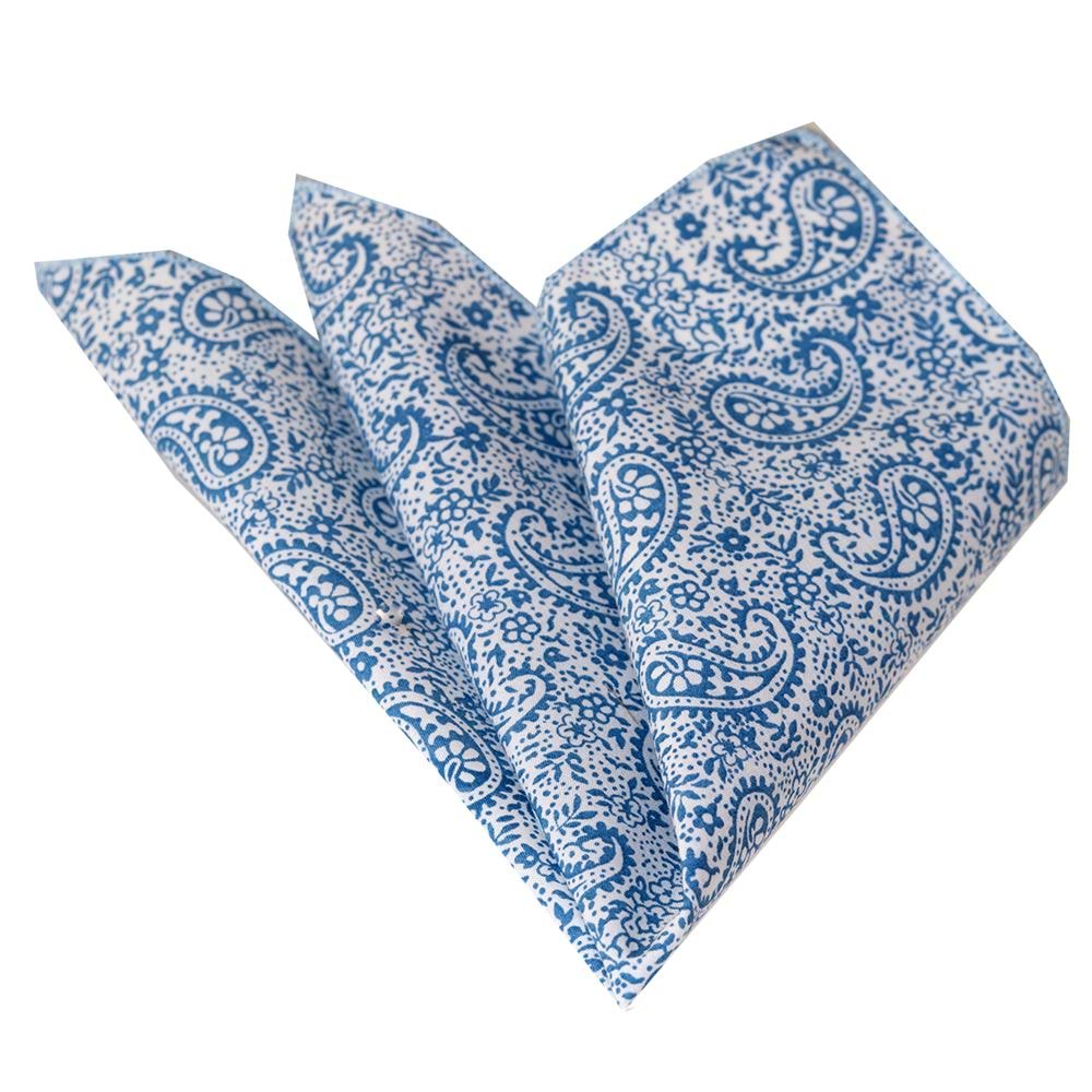 Blue Shawl Pattern Printed Cotton Handkerchief on White