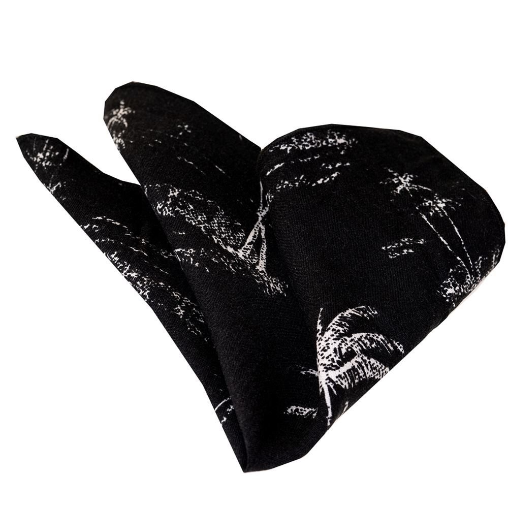 Natural Viscose Handkerchief with White Palm Print on Black