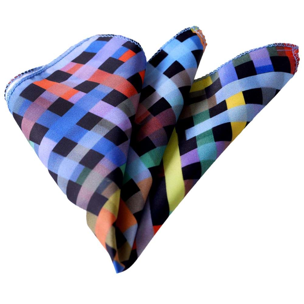 Colorful Squared Mothif Digital Print Jacquared Fabric Pocket Square