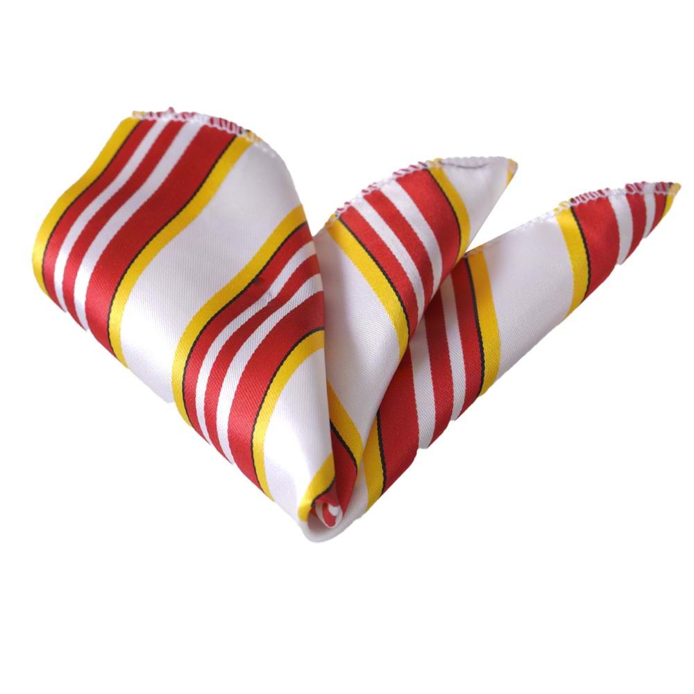 Yellow Red Striped Satin Fabric Pocket Square