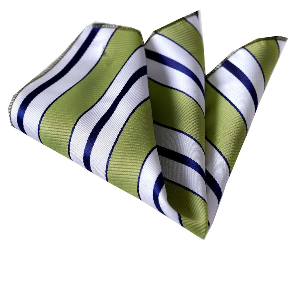 Green Navy Blue Striped Jaquard Fabric Pocket Square