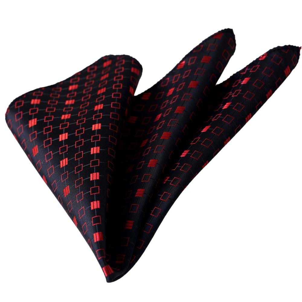 Red Black Geometric Mothif Jacquared Fabric Pocket Square