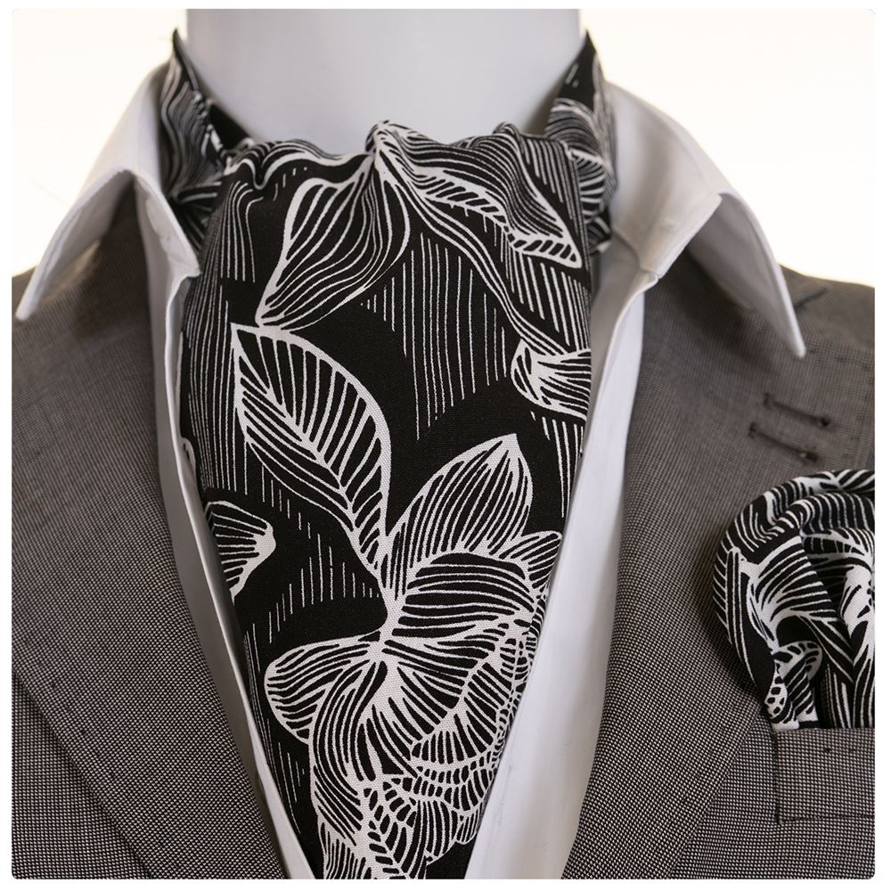 Black and White Floral Ascot Hanky Set