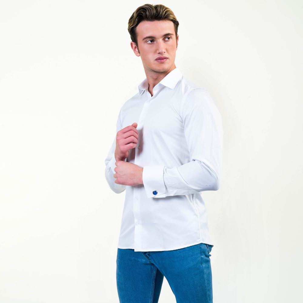 White Formal 100% Compact Satin Cotton French Cuff Shirt