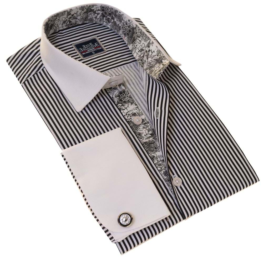 Black & White Striped French Cuff Shirt