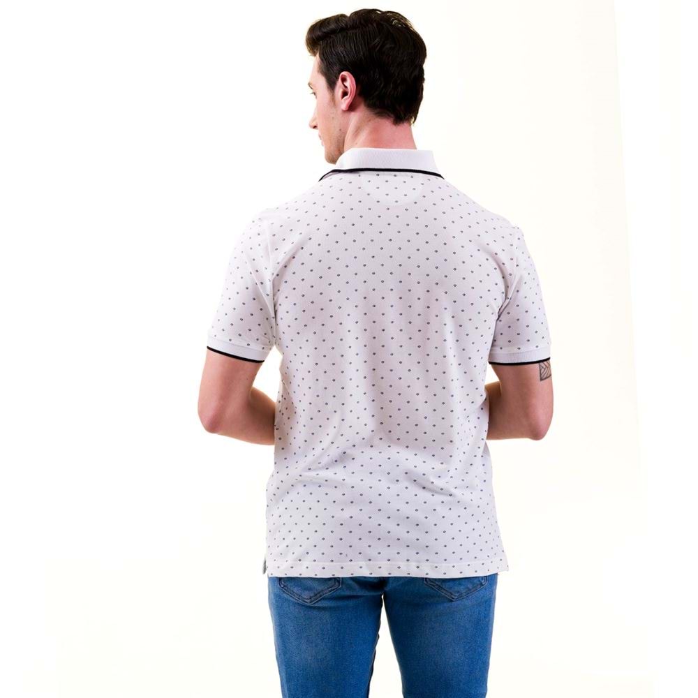 White with Geometric Printed Men's Polo Shirt