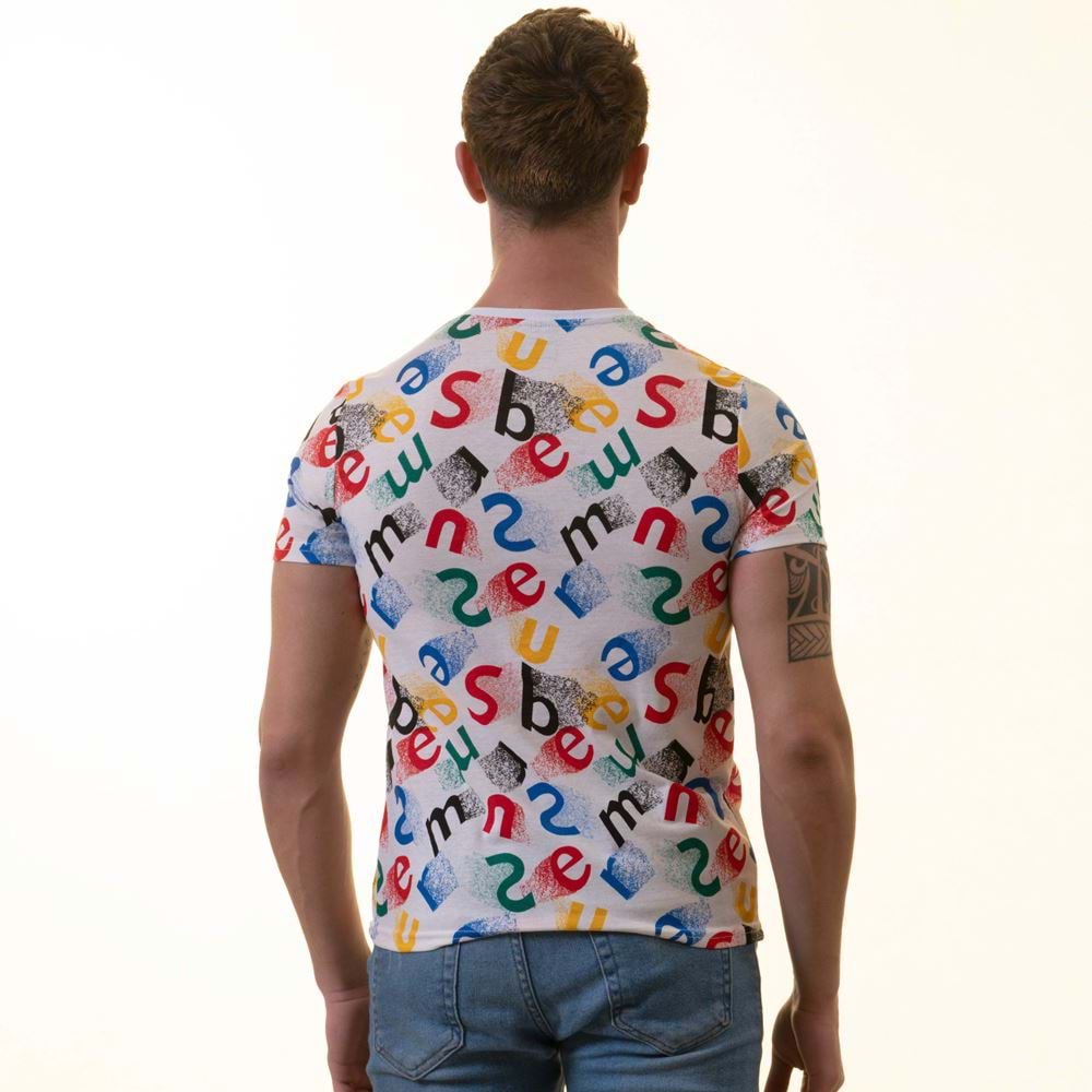 Colorful Alphabet Printed Tee O Neck T-Shirt