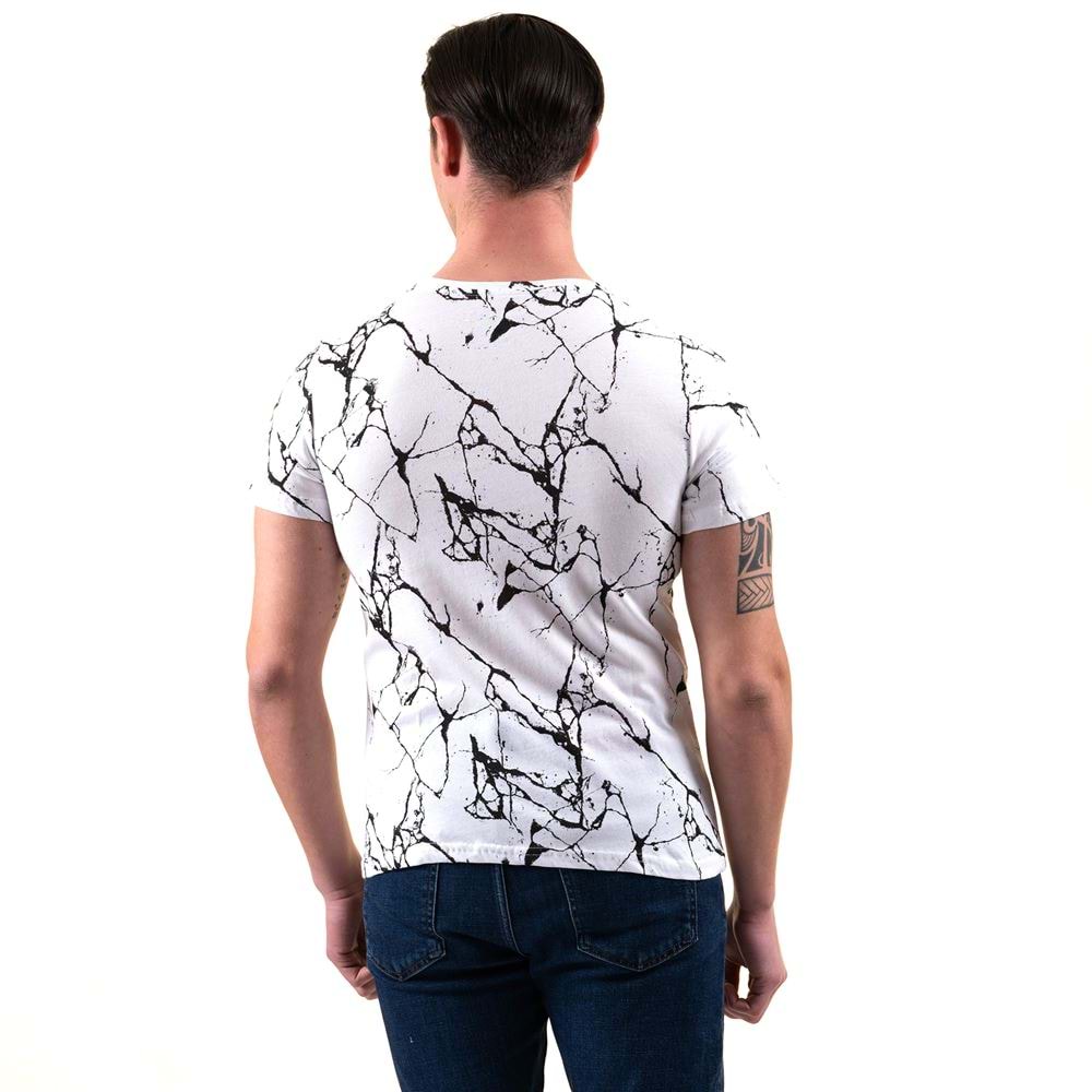 White with Black Printed Designer Tee O Neck Basic T-Shirt