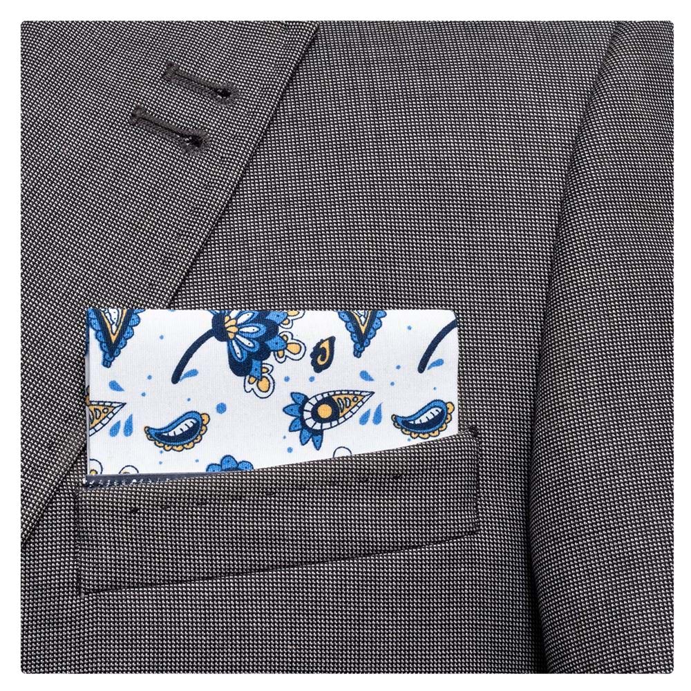 White with Blue Paisley Pre Folded Hanky