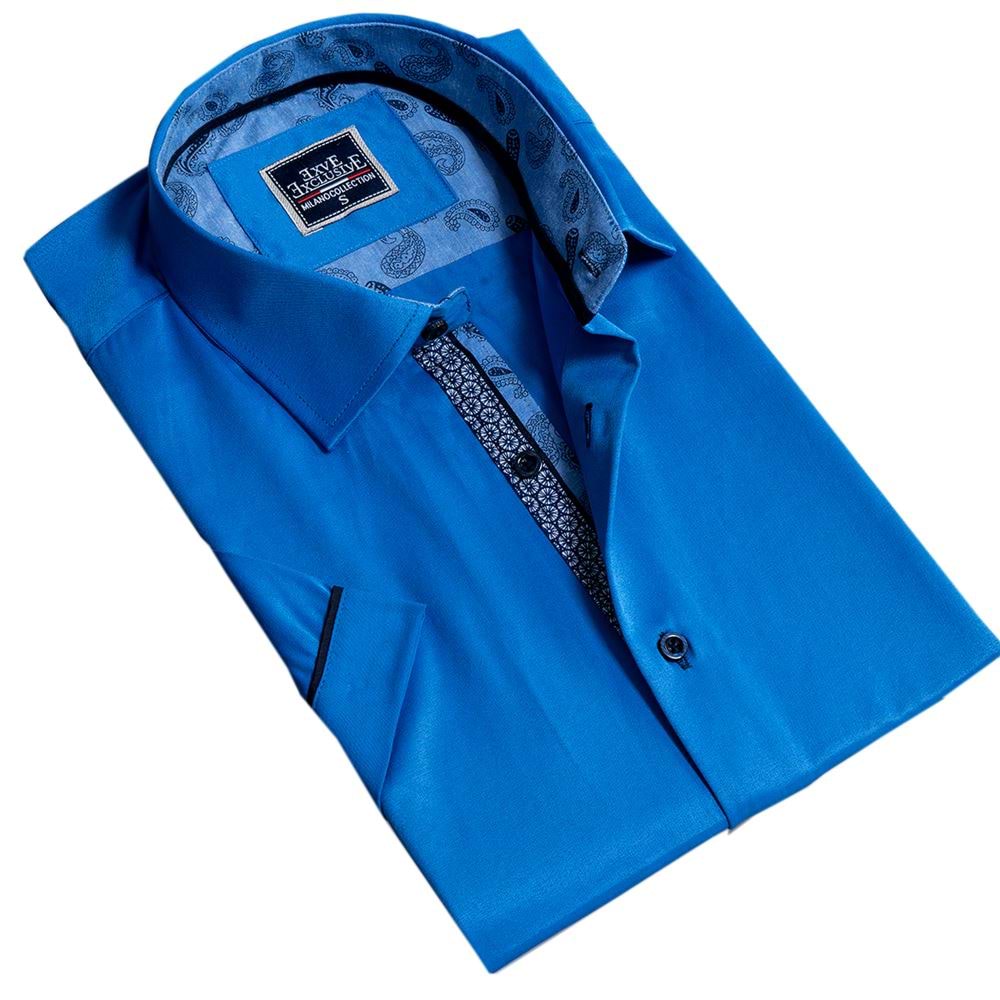 Royal Blue with Paisley inside Men's Short Sleeves Shirt