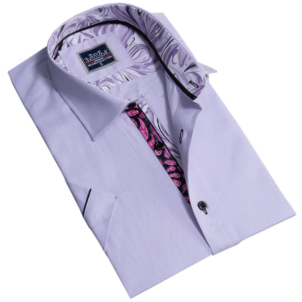 Lilac Oxford inside Paisley Men's Short Sleeves Shirt