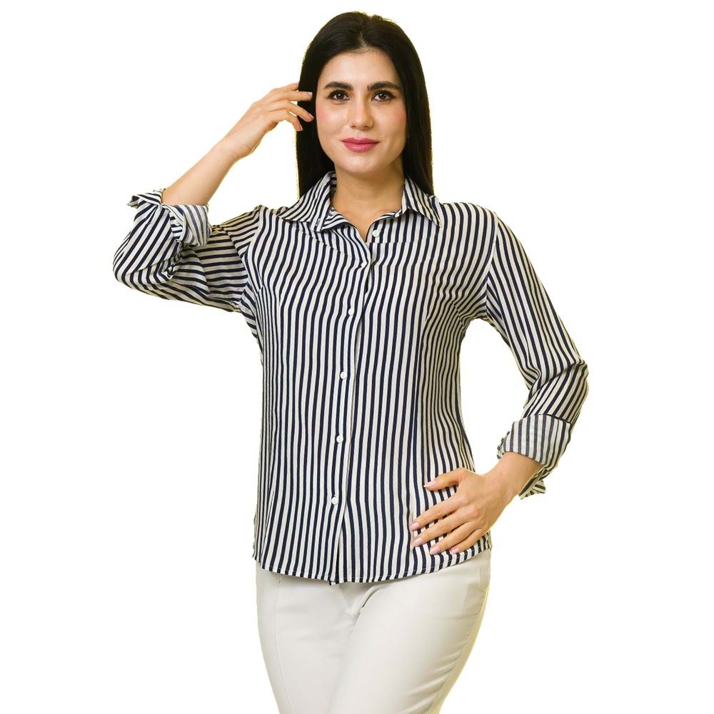 White & Navy Striped Women's Shirt