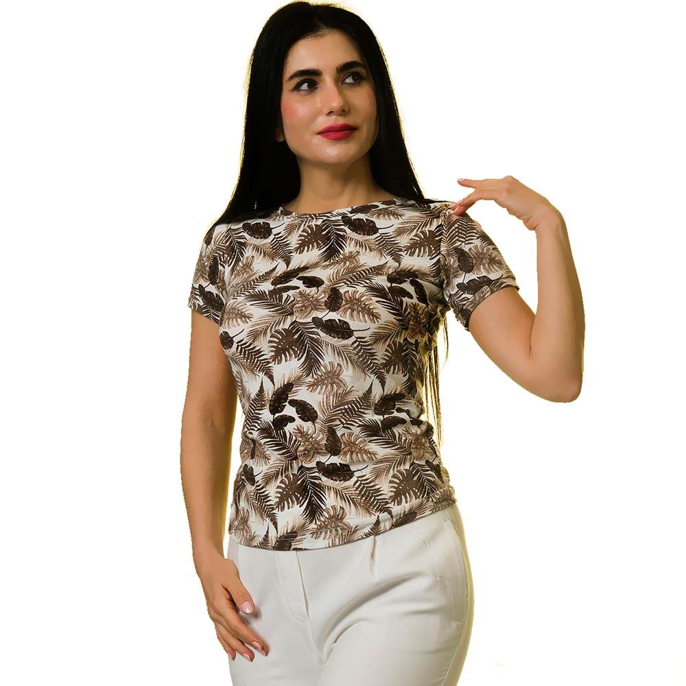 Brown Tropical Designer Women Tee O Neck T-Shirt