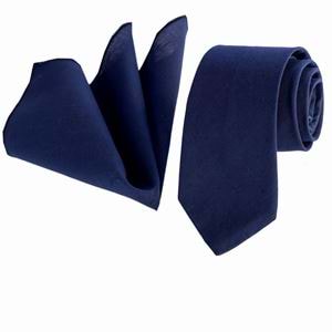 Navy Linen Tie & Pocket Square Set
