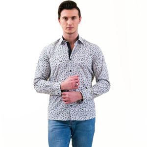 White with Navy and Green Flower Printed Men's Shirt