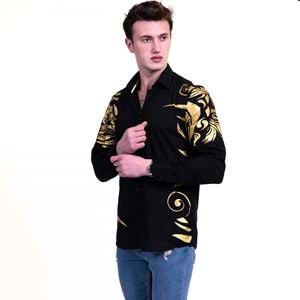 Black with Gold Silk Screen Printed Designer Men's Shirt
