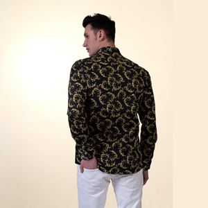 Black Gold Paisley Designer Printed Cotton Men's Shirt