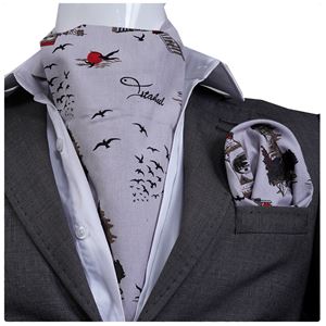 Gray with Cİty Istanbul Printed Ascot Hanky Set