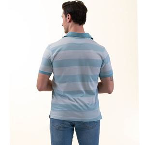 Turquoise White Striped Men's Polo Shirt