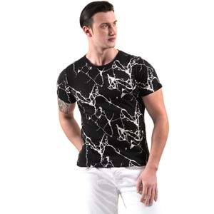Black with White Web Printed Designer Tee O Neck Basic T-Shirt