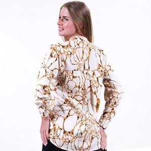 Beige Gold Printed Designer Oversize Women's Long Shirt