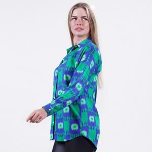 Blue and Green Ethnic Printed Oversize Women's Long Shirt